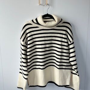 SHEIN Black and Cream Striped Turtleneck Sweater